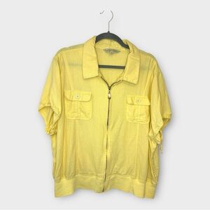 Vintage Y2K Yellow Linen Blend Zip Front Shirt Jacket Retro Utility Core Top 3X